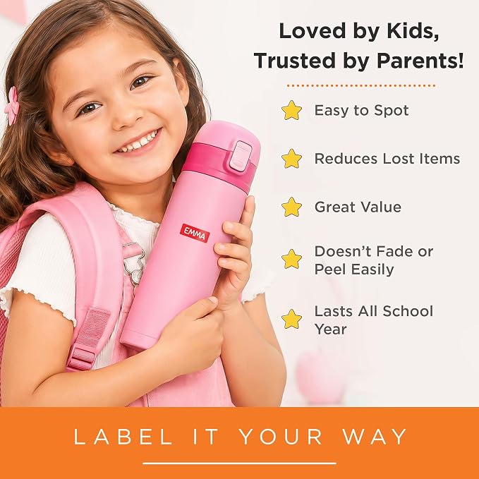 Personalized Daycare Name Washable Labels for Kids, (140 Pack) Waterproof Custom Name Stickers for Clothing Tags, Lunch Boxes and School Supplies, Made in USA by MSC - Rainbow