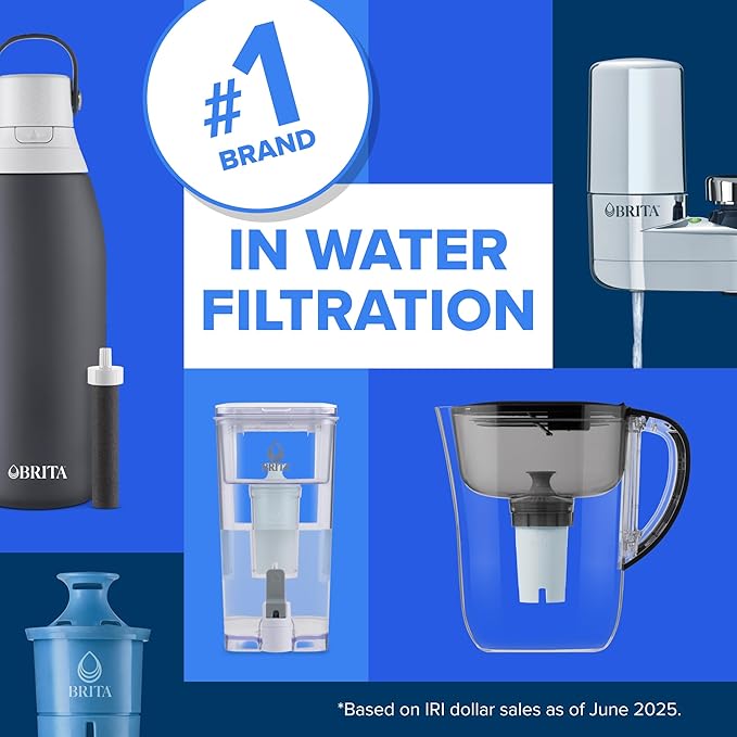 Brita Hard-Sided Plastic Premium Filtering Water Bottle, BPA-Free, Reusable, Replaces 300 Plastic Water Bottles, Filter Lasts 2 Months or 40 Gallons, Includes 1 Filter, Blush - 26 oz