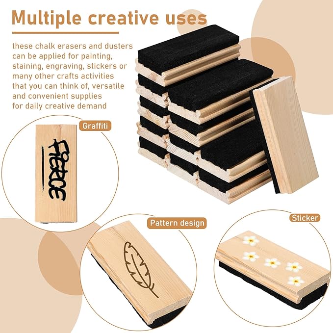 Marspark Felt Style Erasers, Cleaner Dusters Felt Chalkboard Eraser for Kids Wood Chalk Eraser for Chalkboard Cleaners Dusters for Markers White Black Boards Paint School Students Teachers(12 Pieces)