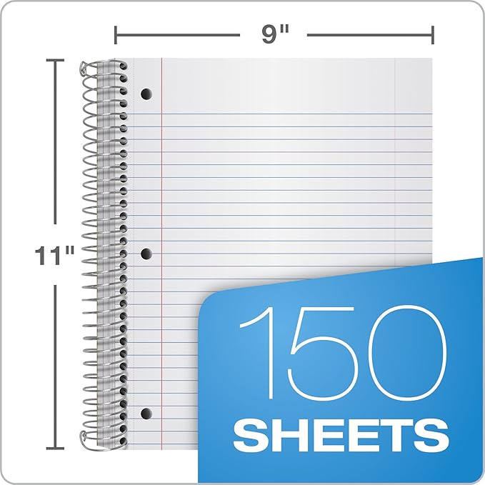 Oxford Spiral Notebooks, 3-Subject, College Ruled Paper, Durable Plastic Cover, 150 Sheets, 3 Durable Divider Pockets, 2 Pack, Blue and Black (10386)