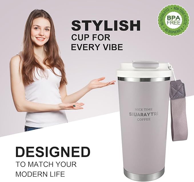 20oz Tumbler Stainless Steel Vacuum Insulated Coffee Travel Mug Reusable Iced Coffee Cup Hot Coffee Travel Mug with lid and straw Cupholder Friendly Leak-Proof BPA Free (Light Purple)