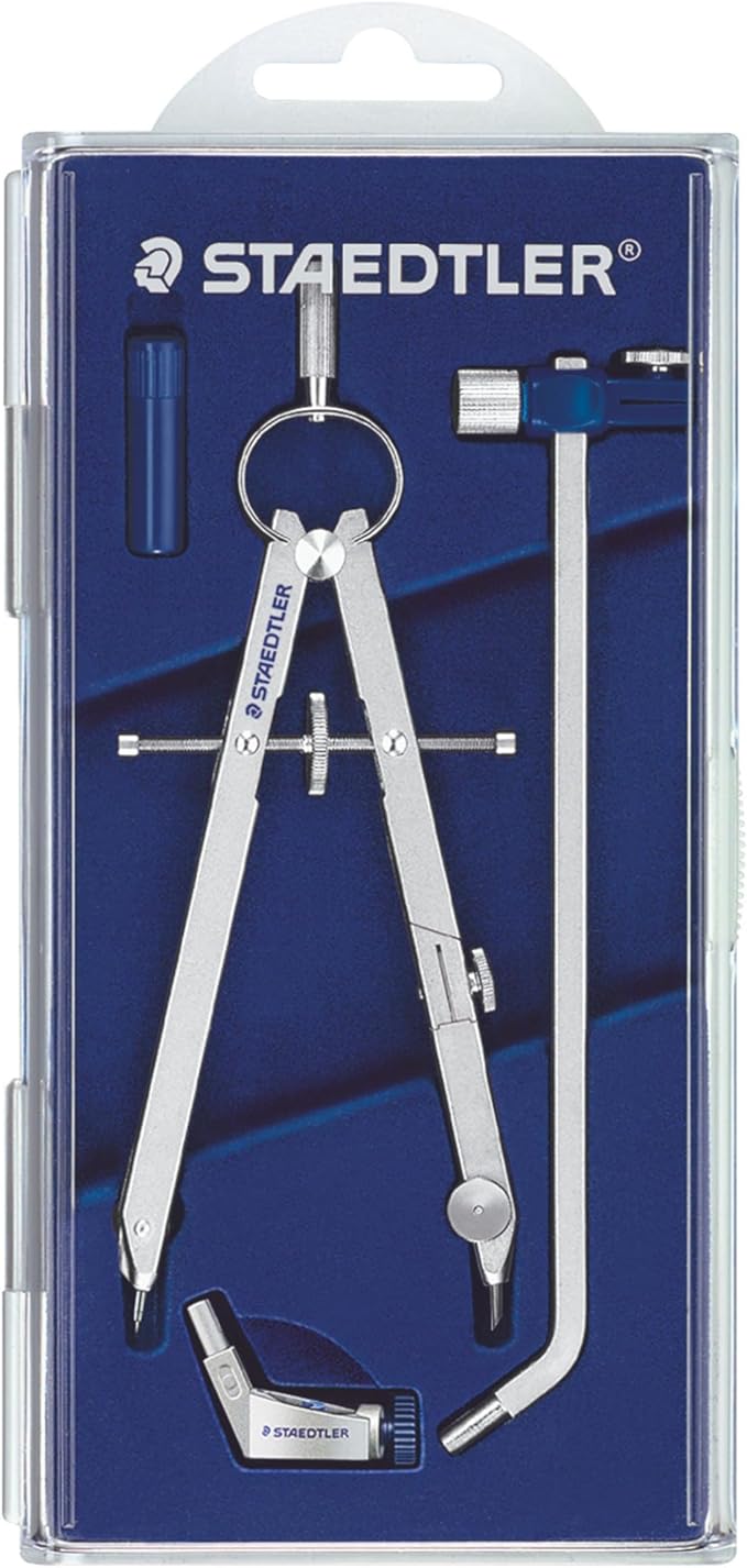 Staedtler Mars Comfort, Professional Drafting, Drawing Compass with Extension Arm, Draws Circles up to 19.5 Inch Diameter, Spring Bow Compass with Center Adjuster Wheel, 551 02