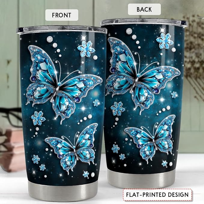 SANDJEST Butterfly Tumbler 20oz Stainless Steel Insulated Tumblers Coffee Travel Mug Cup Jewelry Drawings Style Butterfly Gifts for Women Girls Teen Gift for Birthday Christmas