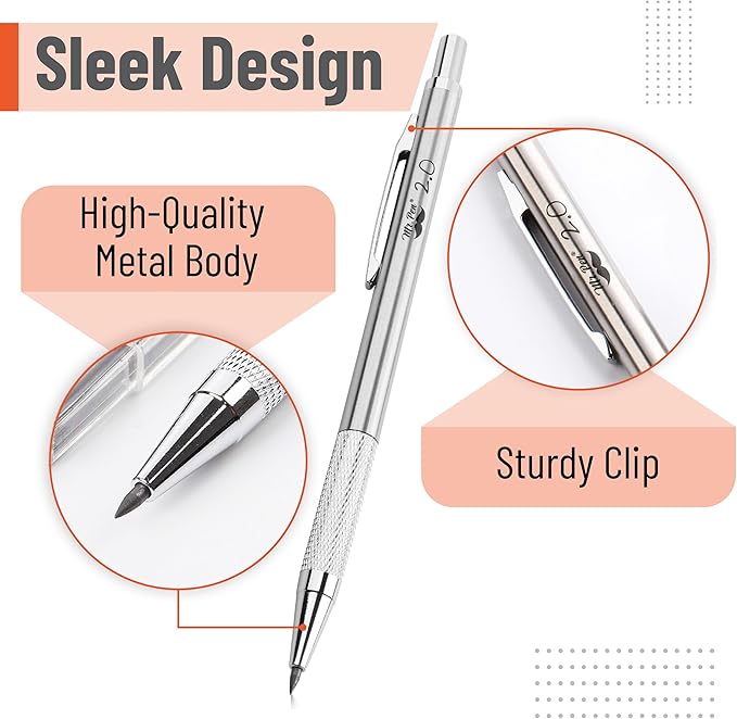 Mr. Pen- Metal Mechanical Pencil Set with Lead Refills & Erasers, 2mm, HB & Colored Lead Refills, 4x Eraser Refills for School Supplies, Note Taking, Drawing, Sketching, Office