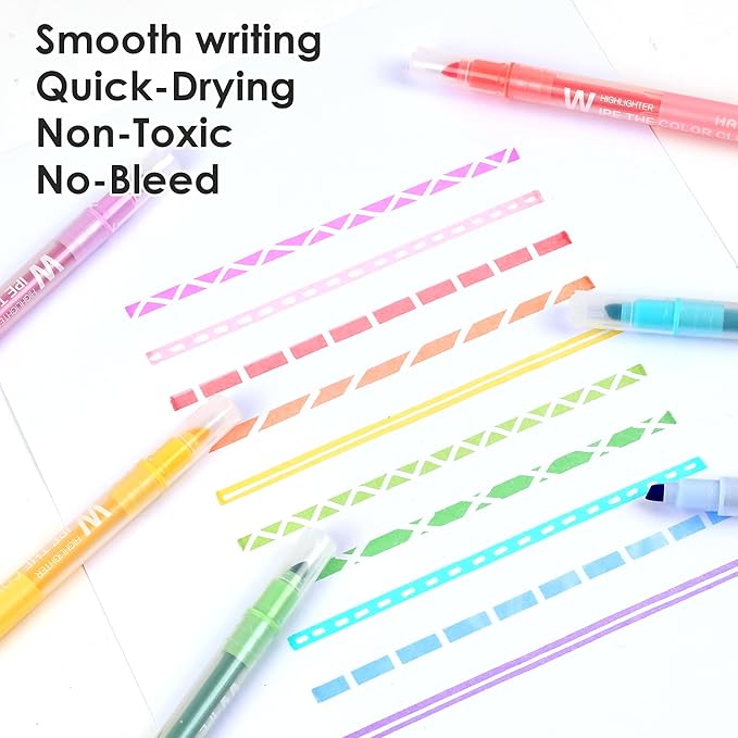 Erasable Highlighters Pastel Colors, 10 Colors Muted Dual Tip Markers, No Bleed Aesthetic Highlighters for Bible, Journaling, School Office Supplies, Double Ended Fine & Chisel Tip, Smooth Dry Fast