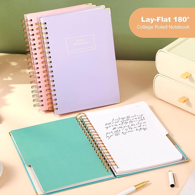 Yoment 3 Pack 5 Subject Notebook College Ruled, Hardcover Spiral Notebooks for Work School, B5 Multi Subject Notebook with Tabs Dividers, 240 Pages Lined Journal for Women Men, Pink&Purple&Blue