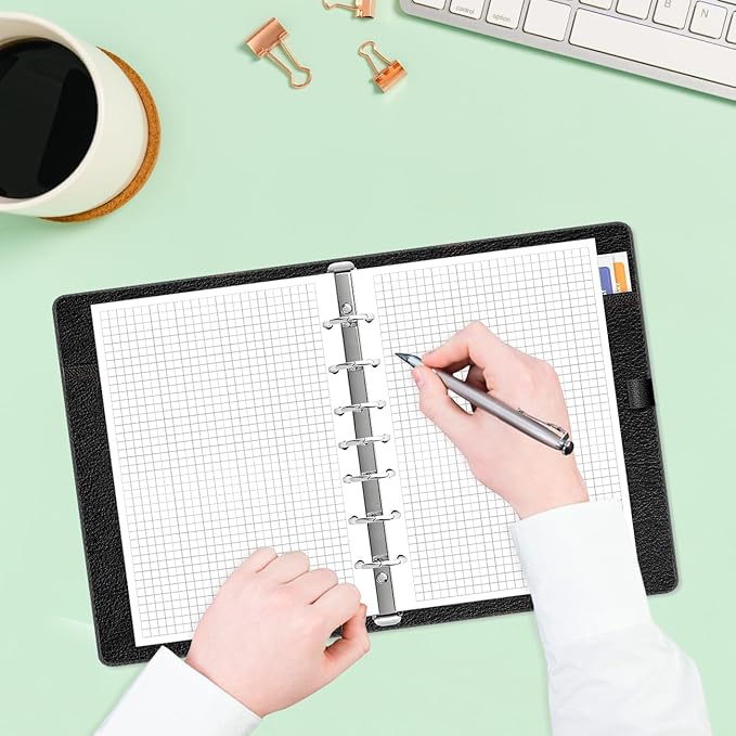 A5 Grid Refill Paper, 7-Hole Graph Paper, 100Sheets / 200Pages Loose-Leaf Grid Paper, 100gsm White Paper, 5.8" x 8.3 "