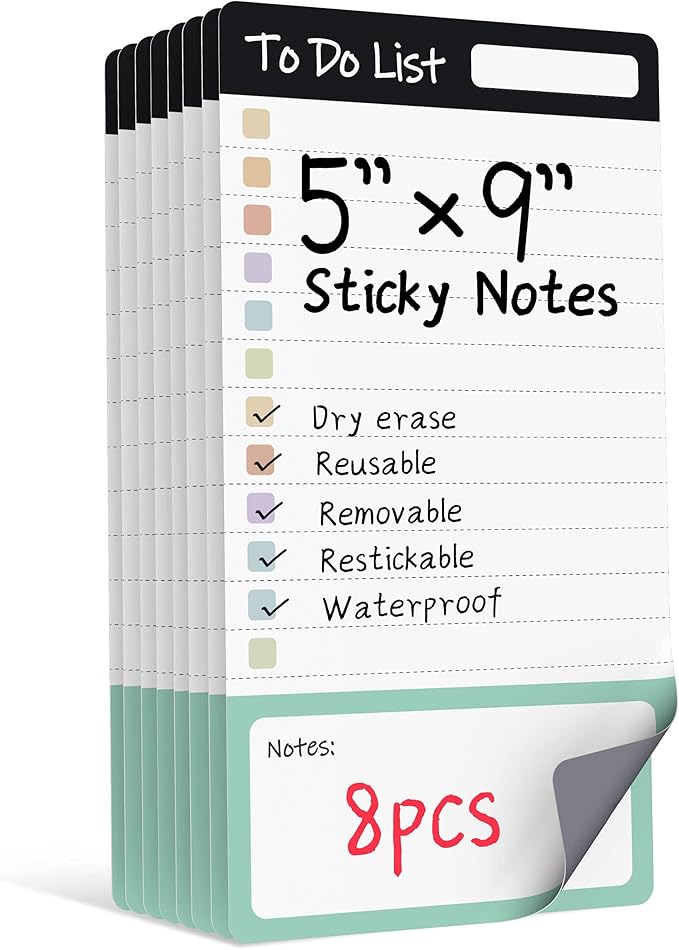 Dry Erase to Do List Sticky Notes| 8pcs Premium Daily Planner White Board| Chore Chart Checklist Notepad| Lined Task Todo Memo Pad| Removable Suitable for Home,Office,Refrigerator,Desk