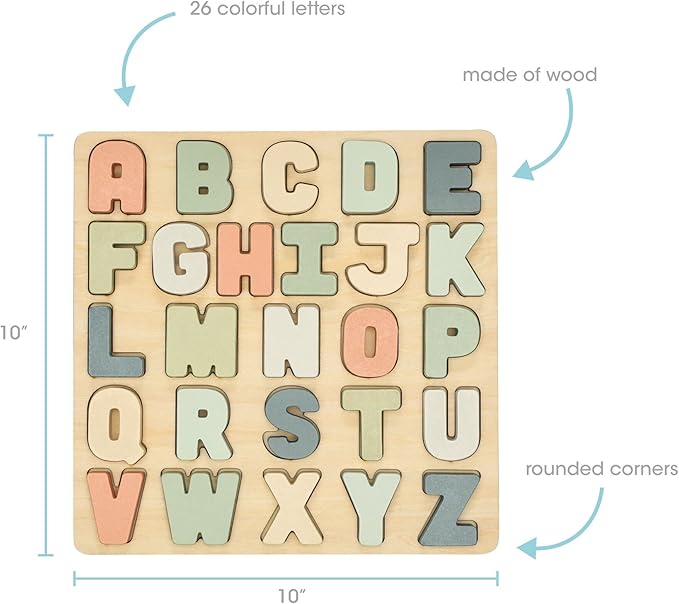 Pearhead Wooden Alphabet Puzzle, ABC Learning Toy for Toddlers, Montessori Educational Puzzle Board
