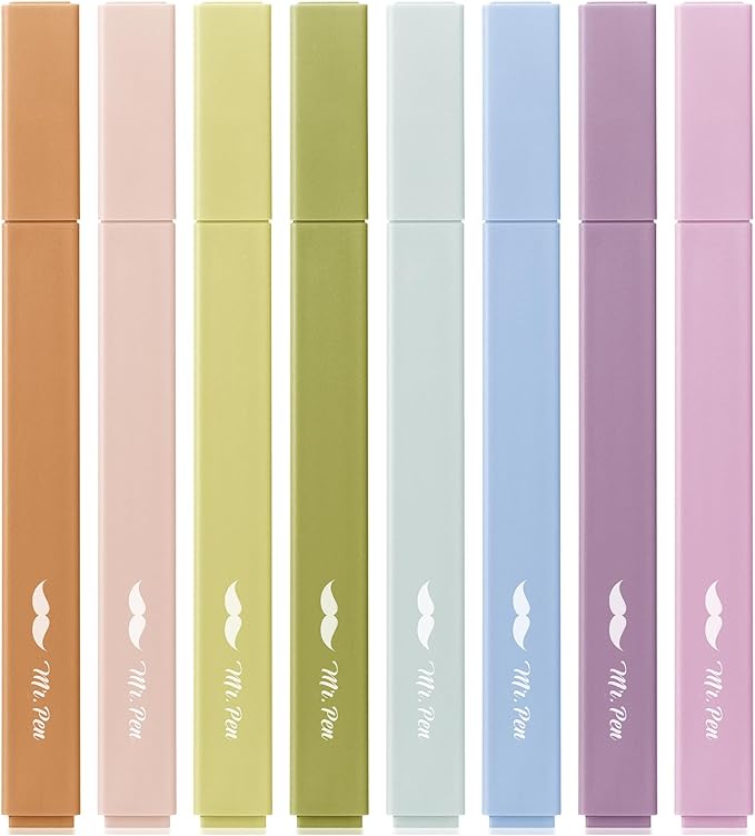 Mr. Pen- Aesthetic Highlighters No Bleed, 8 Pack, Verdant Earth, Chisel Tip, Cute Highlighters Assorted Colors for Journaling, Highlighting, Underlining, Fast Dry, Back to School Supplies