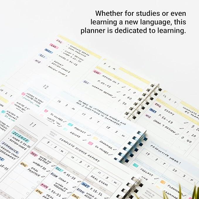 KOKUYO Study Planner Notebook, 10'' x 7'' Time Log B5 Soft Ring Notebooks, 41 To Do Plan Sheets, Green Spiral Notebook, Time Management (SU-SY111TL-G)