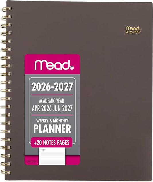 Mead Planner 2026-2027 Weekly & Monthly Academic 15-Month April-June, 8.5" x 11", Ground Coffee (CAW62004)
