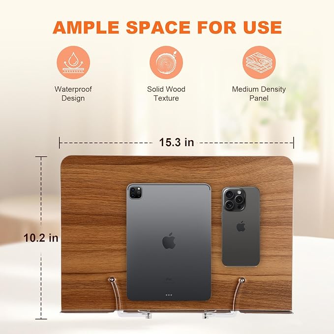 GCCSJ Book Holders for Reading Hands Free，Multifunctional Book Stand for Reading with Wooden Platform，Rotatable & Liftable Portable Book Stand，Suitable for Read/Cooking/Office Use