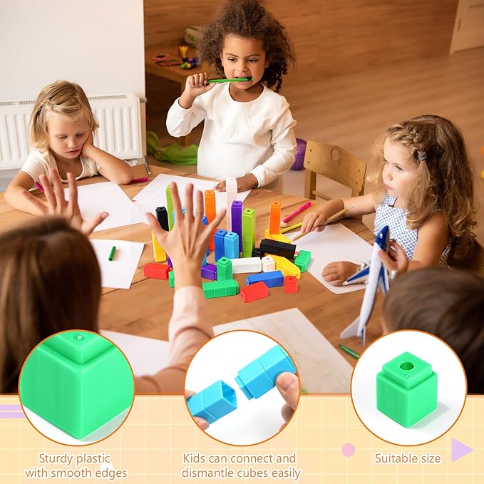 100 Pcs White Linking Cubes for Math Counting Cubes Manipulatives Plastic Counting Block Manipulative Classroom Learning Supplies for Educational Preschool Activities Boy Girl (White)