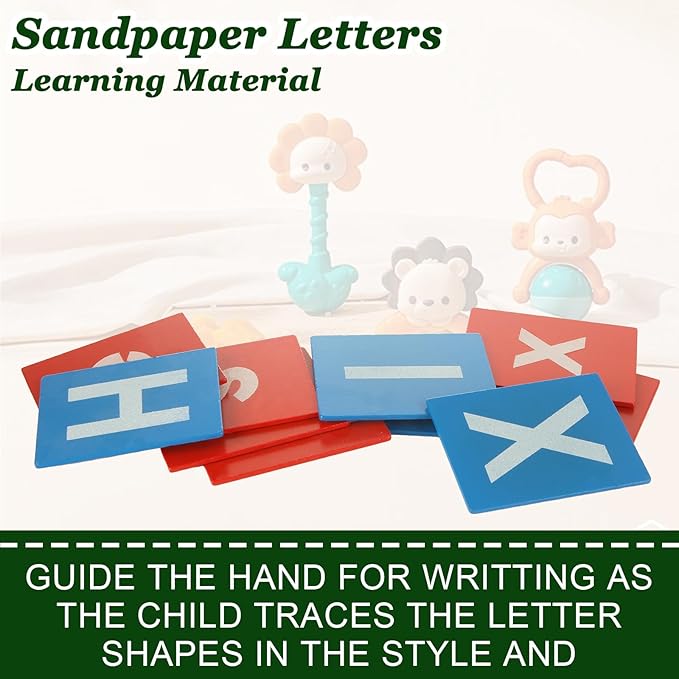QTLCOHD Montessori Lower and Capital Case Sandpaper Letters, Tactile Letters for Preschool Learning, English Letter Language Teaching, Kindergarten & Early Childhood Development