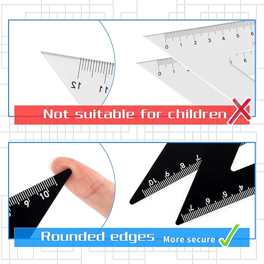 Mabor Metal Ruler Set 4Pcs Black Aluminum Alloy Triangle Rulers Straight Edge Ruler Geometric Protractor & Geometry Rulers Set for Drawing Drafting Supplies for Students Kids