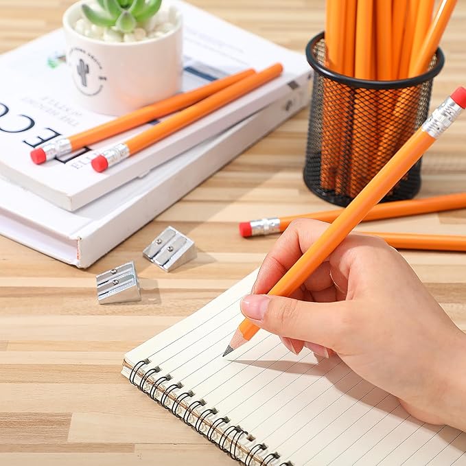 Fainne 48 Pcs Fat Pencils Jumbo Big Thick Large Pencils and 3 Pieces Sharpeners for Kids Beginners Preschoolers Kindergarten School Office Supplies(Orange+Silver,Round)