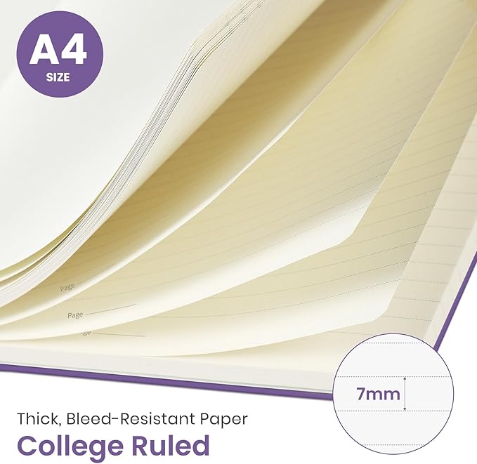 Taja Large Spiral Lined Journal for Women, 8.5" x 11" Notebooks for Work Collge Ruled, A4 Aesthetic Cute Journaling Notebooks for Writing, Plastic Cover, Purple Blocks