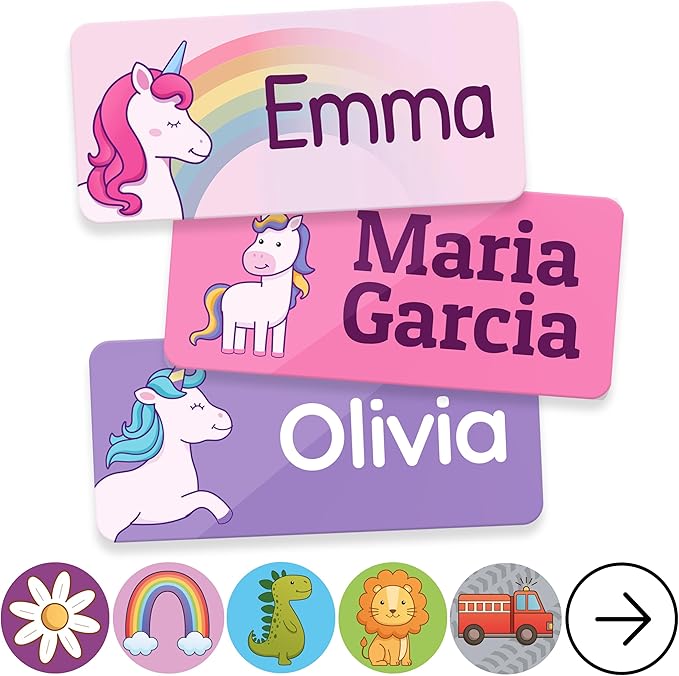 TagBuddy® Personalized Daycare Name Labels for Kids [140pcs] - Waterproof Name Stickers for School, Baby Bottles & Clothing - Custom Name Stickers - Washable Stick On Labels (1.2”x0.5”)