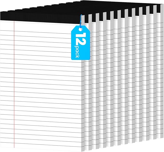 12 Pack Notepads 5x8, Small Legal Pads Narrow College Ruled, 30 Sheets/Pack, Perforated Notebook - White Note Pads for School, Memo, Note Taking, Teacher & Office Supplies, Writing Pads of Paper