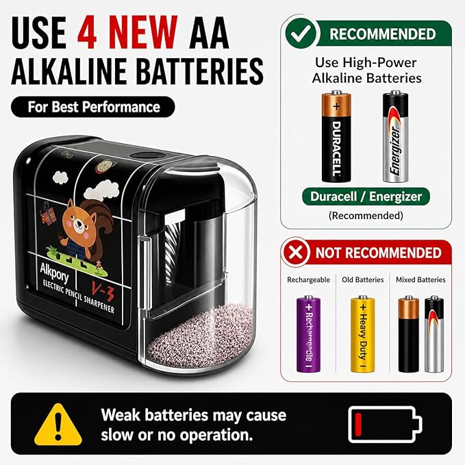 Battery Operated Electric Pencil Sharpener for Kids, Auto Stop Safety Switch, Fast Pencil Sharpener for No.2 and Colored Pencils, Portable Desk Sharpener for School, Home, Office, Black