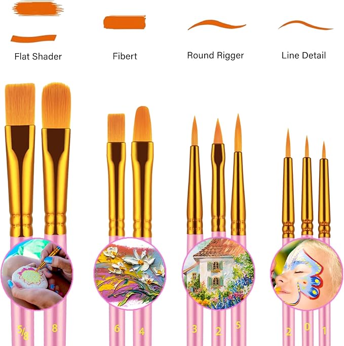 Paint Brushes Set, 30 Pcs Paint Brushes for Acrylic Painting, Oil Watercolor Acrylic Paint Brush, Artist Paintbrushes for Body Face Rock Canvas, Adult Drawing Arts Crafts Supplies, Pink