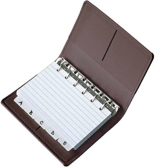 3x5 Lined Index Cards with Ring Binder Holder and Dividers, 100 Note Cards, Brown