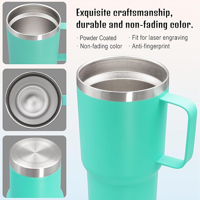 20 oz Tumbler with Handle and Lid, Stainless Steel Tumbler Insulated Travel Coffee Mug, Spill Proof Double Wall Vacuum Tumbler Cup Keep Drink Hot & Cold, Light Blue, 12 Pack