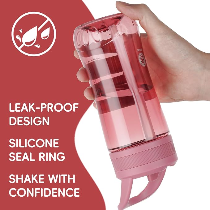 14oz Clear Kids Water Bottle with Straw Lid, BPA-Free Tritan, Measurement Scale, Sturdy Handle Wide Mouth Leak-proof Reusable Plastic Bottle for Boy& Girls, Back to School(Red)