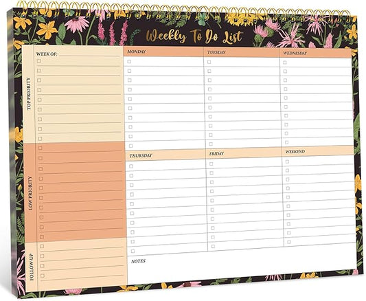 Taja Weekly To Do List Notepad with 52 Undated Sheets（8.5"×11"）- Weekly Desk Planner for Women & Man, Work and Home - 1 Pack Amber Garden