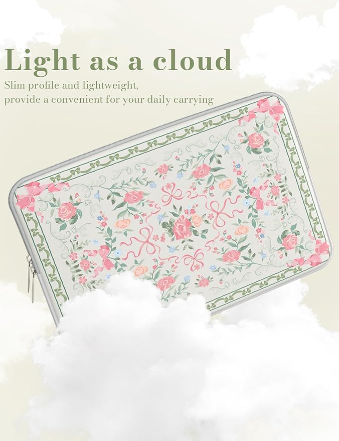 iCasso Laptop Sleeve 13 inch for MacBook Air 13-13.6 inch,Cute Laptop case for MacBook Neo/Pro 13 inch, Slim Protective Travel Carrying Case Sleeve for 14 inch Chromebook, HP, Retro Bow Green