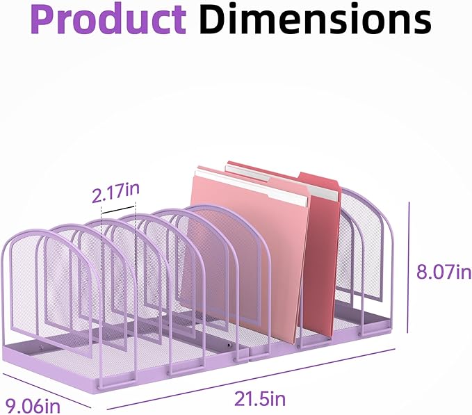 SUPEASY File Organizer 9-Section Mesh Desk Organizer, Upright File Organizer Desktop Organizer File Sorter, File Folder Holder for Office Supplies, Purple (Pack of 2)