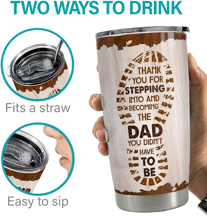 SANDJEST Step Dad Gifts Tumbler 20oz Travel Mug Cup Gift for Bonus Dad Stepfather Stepdad Gift from Step Daughter Son