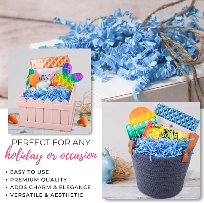 MagicWater Crinkle Cut Paper for Gift Baskets - 2LB - Light Blue - Perfect for Shredded Paper Filler, Basket Filler, Gift Boxes, Bridesmaid Gifts, Christmas Stuffers & More – Ideal for All Occasions