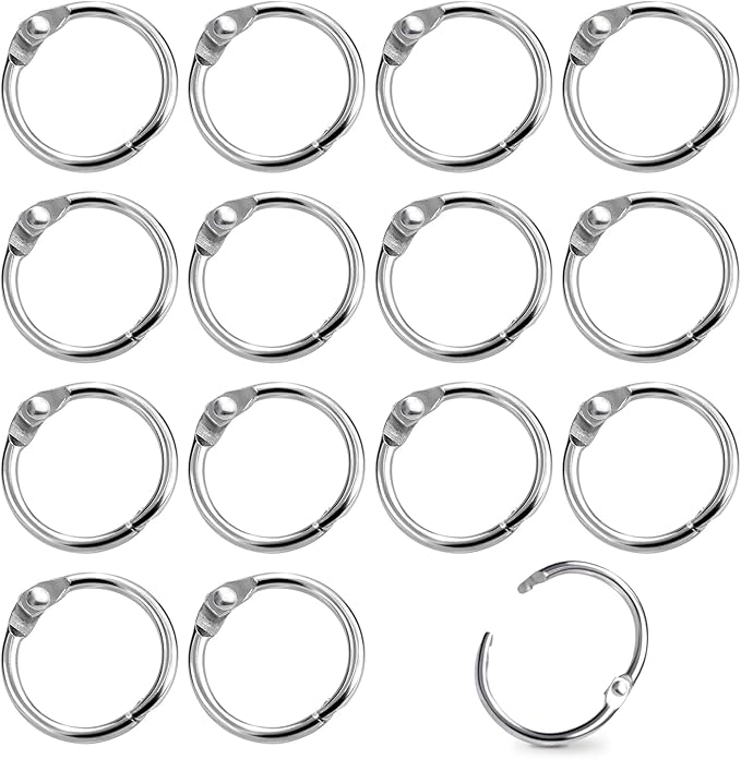 15 Pack 1 Inch Office Book Rings Binder Metal Paper Binding Ring Small Flash Card Rings Key Chain Clip for Index Card, School, Keychain, Keyrings, Silver, 25mm