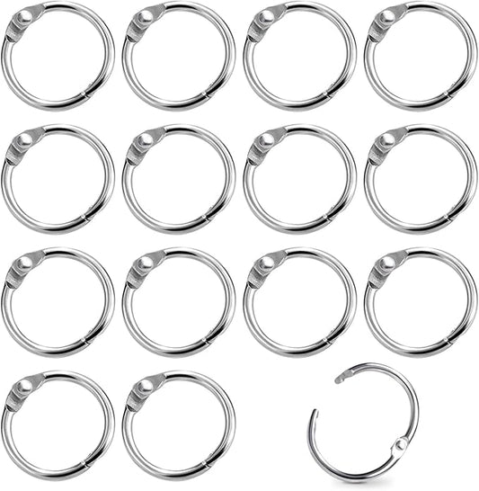 15 Pack 1 Inch Office Book Rings Binder Metal Paper Binding Ring Small Flash Card Rings Key Chain Clip for Index Card, School, Keychain, Keyrings, Silver, 25mm