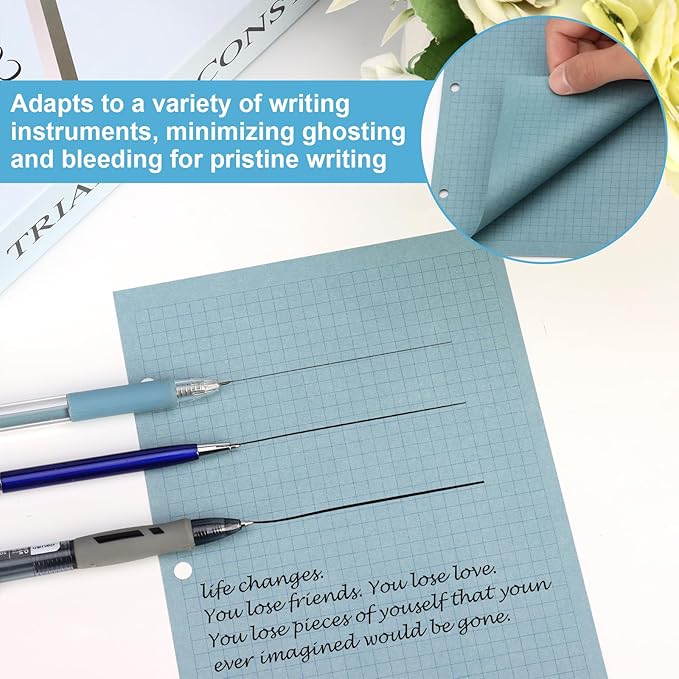 200 Sheets 5.5 * 8.5 Half Letter 3 Hole Notebook Grid Paper Refill Loose Leaf Paper for Mini Binder Colored Graph Paper Bulk Quad Ruled Graph Paper for Planner Inserts for School Office