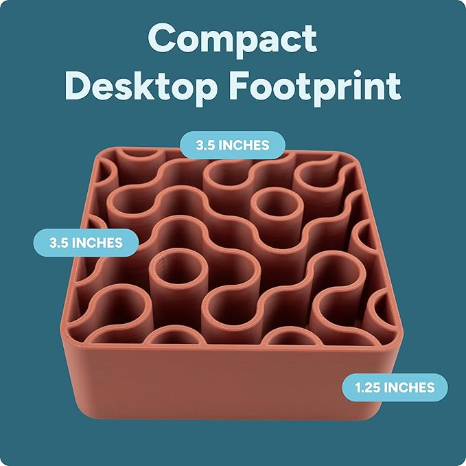 Modern Desk Pen & Pencil Holder Organizer | Unique Squiggle Design, Matte Finish, Non-Slip Rubber Feet | Stylish Office Desk Accessory & Storage for Home, Work, Classroom (Matte Terracotta)