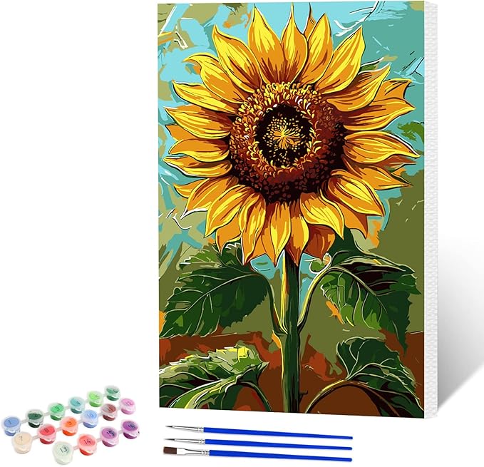 NAIMOER Sunflower Paint by Numbers Kits for Adults Beginner with Wooden Framed, Color by Numbers on Canvas Painting Kits for Adults, Easy Paint DIY Acrylic for Home Wall Decor 8X12 Inch
