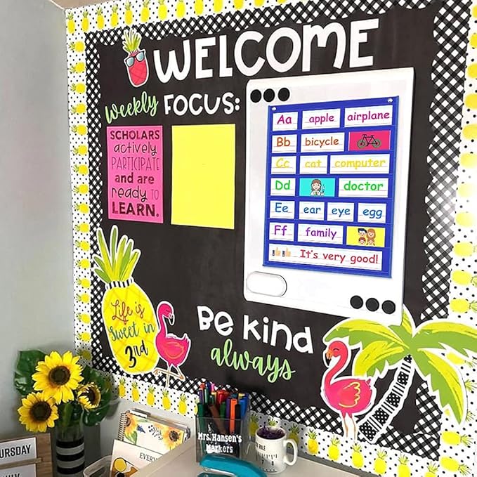 Auchq Magnetic Pocket Chart,Standard Pocket Chart with 7+1 Pockets,14 Double-Sided Dry-Eraser Cards for Daily Schedule,Class Demonstrations,Classroom Office Home Activities (Blue)