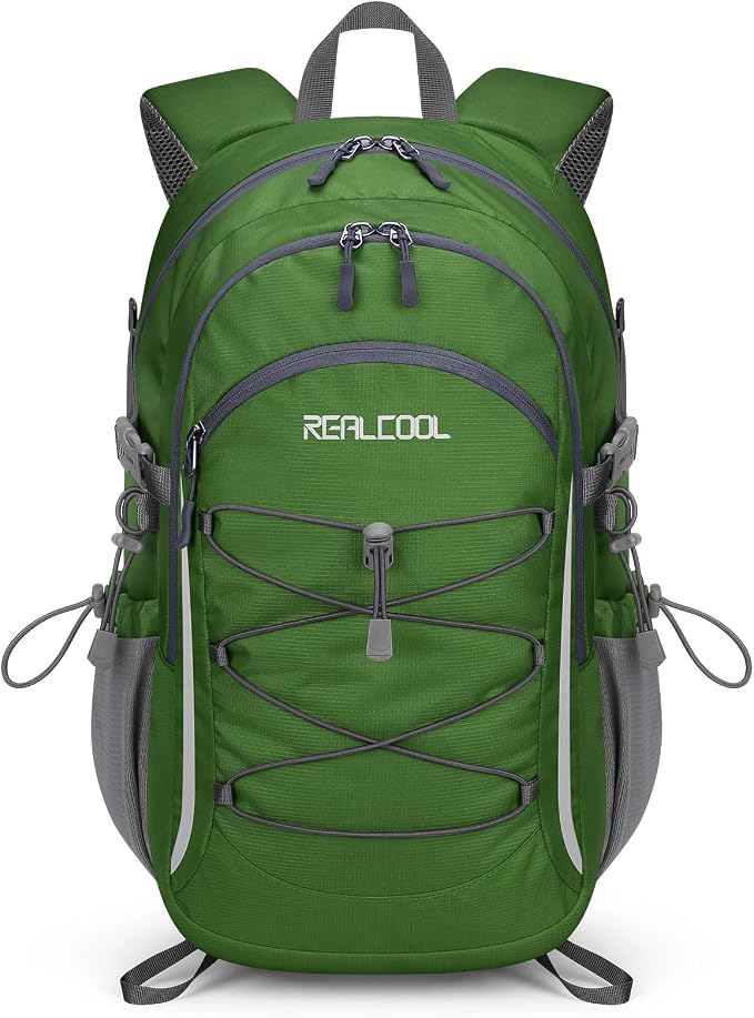 RealCool 20L Lightweight Hiking Backpack, Waterproof Daypack for Camping | 210D tear-resistant nylon, breathable shoulder and back panel, Multi-Compartment,hydration system,reflective strip,bungee net