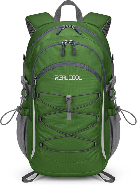 RealCool 20L Lightweight Hiking Backpack, Waterproof Daypack for Camping | 210D tear-resistant nylon, breathable shoulder and back panel, Multi-Compartment,hydration system,reflective strip,bungee net