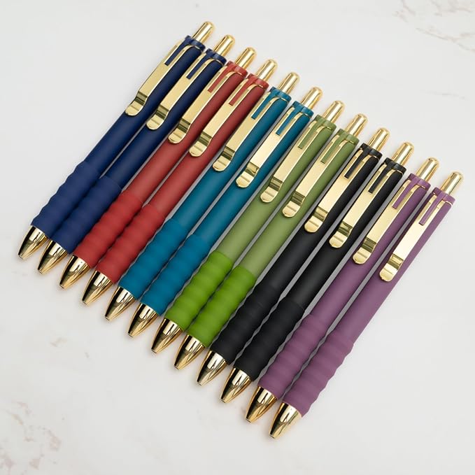 Linbsunne Gel Pens Black Ink Pen 0.5mm Fine Point, Vintage-12 pcs | Smooth Writing, Retractable Pens with Soft Grip, Office School Supplies for Nurses Teachers, Quick Dry