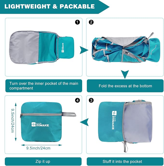 ZOMAKE Lightweight Packable Backpack 35L, Foldable Backpacks Water Resistant Collapsible Light Daypack for Hiking(Turquoise Green)