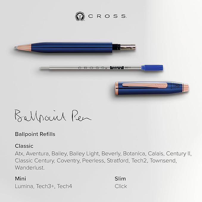 Cross Ballpoint Pen Refill - Refill for Consistent Ink Flow - Quick-Drying - Blue - Medium - 2Pack