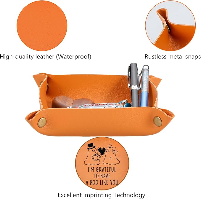 Boo Basket Stuffers for Women Men Spooky Basket Stuffers for Adults Weird Dark Romance National Girlfriends Day Gifts from Boyfriend Anniversary Leather Gifts for Couple Husband Wife Leather Tray