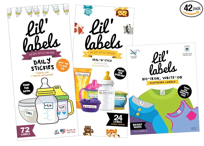 Daycare MEGA Pack - Write On Kids Name Tags, Waterproof: Animal Bottle Tags/Clothing Labels/Date Labels