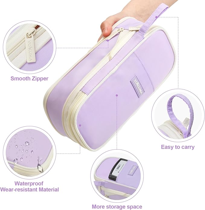 YOKUMA Pencil Case Cute Pencil Pouch for Girls Big Capacity Pen Bag Box, Kawaii Aesthetic College School Supplies for Student Teen Adults Preppy, Purple