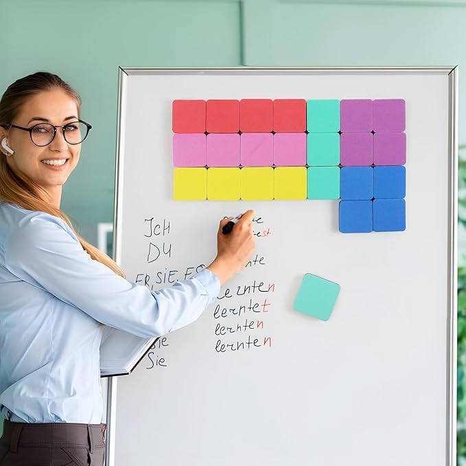 MaxGear Magnetic Dry Erase Erasers, 108 Pack Mini Whiteboard and Chalkboard Erasers with Strong Cleaning Power, Small 2 x 2 Inch Whiteboard Cleaning Pads for Classroom, Office, Home, 6 Color Set
