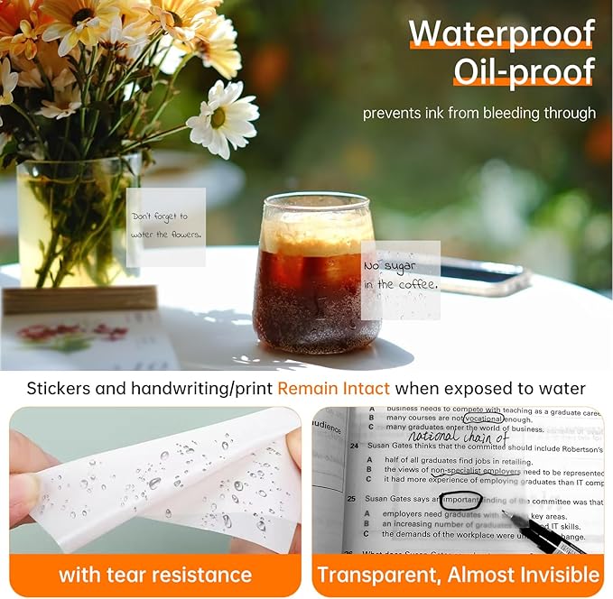 10 Pack Transparent Sticky Notes (with Sticky Tabs & Pen), MEIGAONE Clear Sticky Note 3x3 5X Strong Adhesion, Waterproof Translucent Sticky Note Office,School Supplies, 50 Sheets/Pad